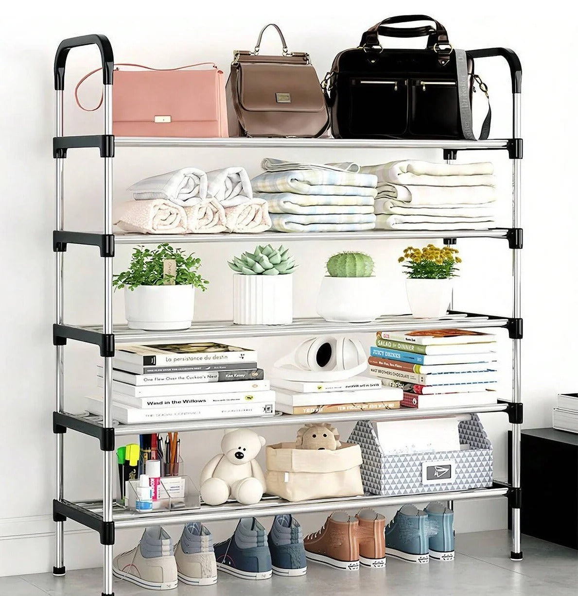 5-Tier Stainless Steel Shoe Rack – Heavy-Duty Storage Organizer