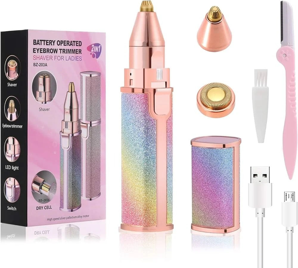 Rechargeable 2-in-1 Women Hair Remover – Painless Facial & Eyebrow Trimmer