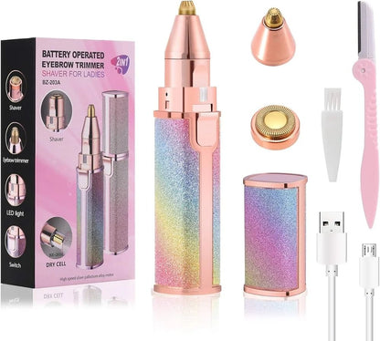 Rechargeable 2-in-1 Women Hair Remover – Painless Facial & Eyebrow Trimmer